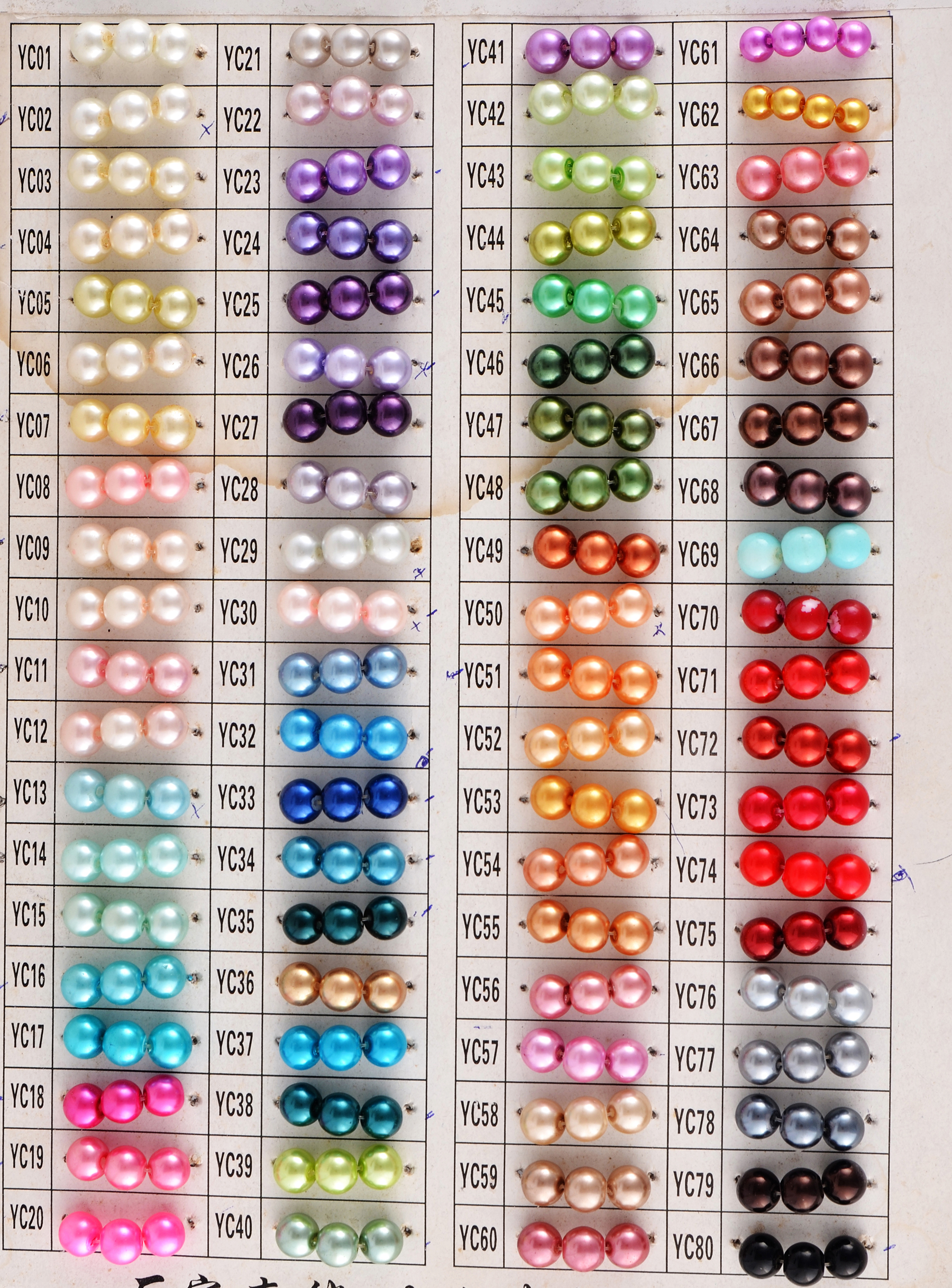 glass pearl color chart